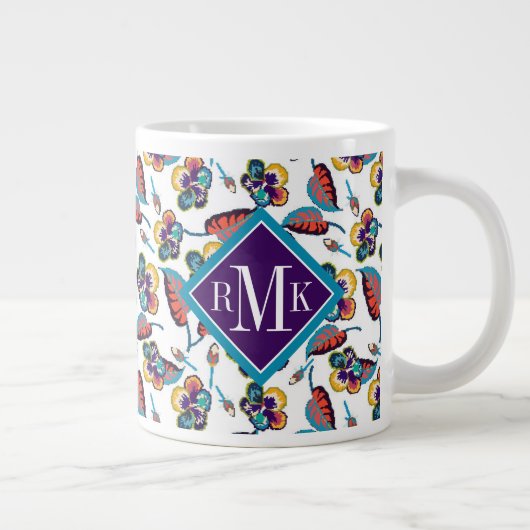 Monogrammm| Helles Hibiskus Muster Jumbo-Tasse (Rechts)