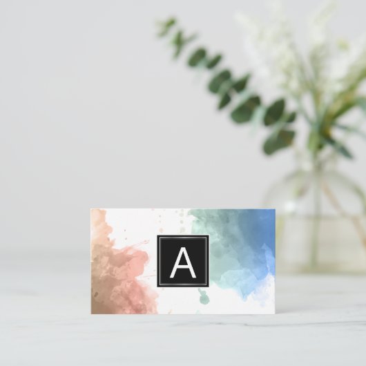 Monogrammm | Hintergrund Wasserfarbe Visitenkarte (Stehend Vorderseite)