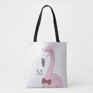 Monogrammm. Hipster Flamingo mit Extravaganter Bow Tasche