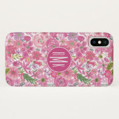 Monogrammm | Ich tue rosa Blumenmuster Case-Mate iPhone Hülle (Rückseite (Horizontal))