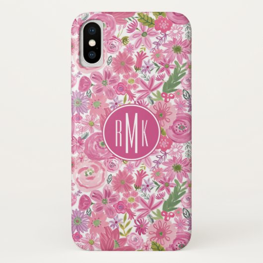 Monogrammm | Ich tue rosa Blumenmuster Case-Mate iPhone Hülle (Rückseite)