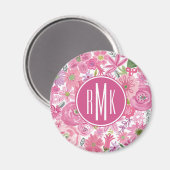 Monogrammm | Ich tue rosa Blumenmuster Magnet (Vorderseite/Rückseite)