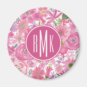 Monogrammm Ich tue rosa Blumenmuster Magnet