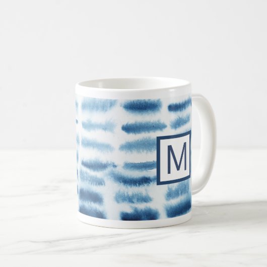 Monogrammm | Indigio Wasserfarbe Print Kaffeetasse (VorderseiteRechts)