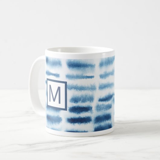 Monogrammm | Indigio Wasserfarbe Print Kaffeetasse (Vorderseite Links)
