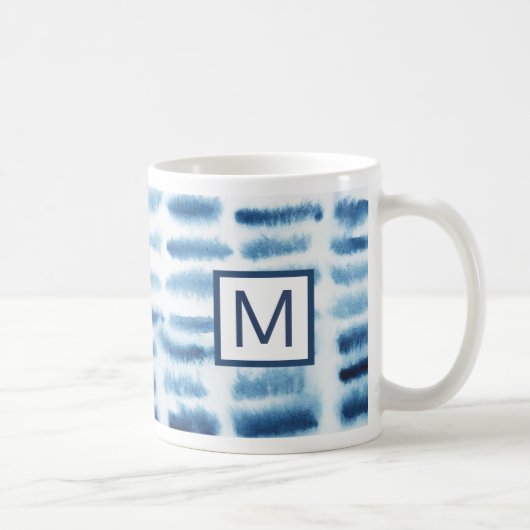 Monogrammm | Indigio Wasserfarbe Print Kaffeetasse (Rechts)