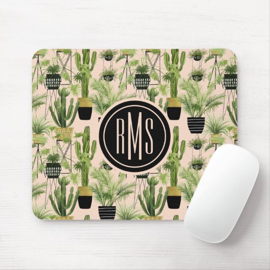 Monogrammm | Innenoase | Pflanze Lineup Muster Mousepad (Mit Mouse)