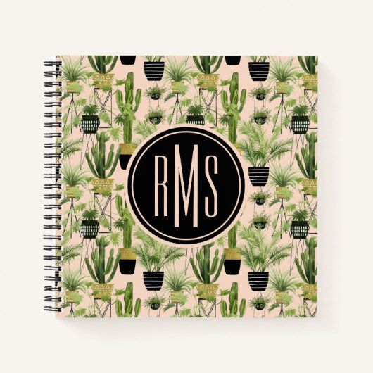 Monogrammm | Innenoase | Pflanze Lineup Muster Notizblock (Vorderseite)