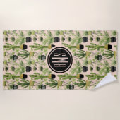 Monogrammm | Innenoase | Pflanze Lineup Muster Strandtuch (Vorderseite)