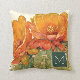 Monogrammm Kakteen Orange Blüten Kissen