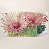 Monogrammm| Kakteen, rosa Blüten Strandtuch (Vorderseite)