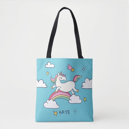Monogrammm. Kawaii Niedlich Doodle Rainbow Unicorn Tasche (Vorderseite)