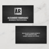 Monogrammm | Metallplatz | Schwarze Textur Visitenkarte (Vorne/Hinten)