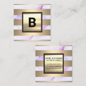 Monogrammm | Metallstreifen | Lila Marmor Quadratische Visitenkarte (Vorne/Hinten)