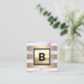 Monogrammm | Metallstreifen | Lila Marmor Quadratische Visitenkarte (Stehend Vorderseite)
