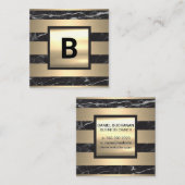 Monogrammm | Metallstreifen | Schwarzer Marmor Quadratische Visitenkarte (Vorne/Hinten)