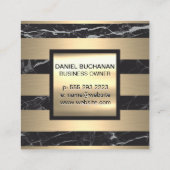 Monogrammm | Metallstreifen | Schwarzer Marmor Quadratische Visitenkarte (Rückseite)