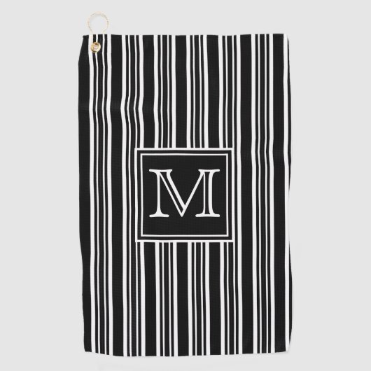 Monogrammm | Moderne elegante schwarze und weiße S Golfhandtuch (Vorderseite)
