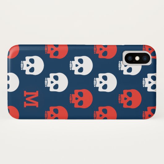 Monogrammm. Moderne rote und weiße Skulls. Case-Mate iPhone Hülle (Rückseite (Horizontal))