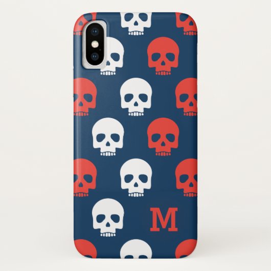 Monogrammm. Moderne rote und weiße Skulls. Case-Mate iPhone Hülle (Rückseite)