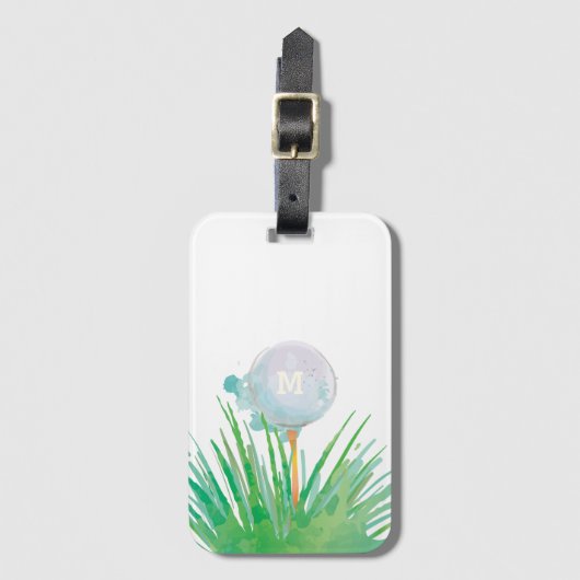 Monogrammm| Moderner Sport| Golf Ball in Aquarell Gepäckanhänger (Vorderseite Vertikal)