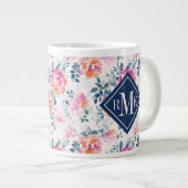 Monogrammm| Muster für gestrichene Rose Jumbo-Tasse (Vorderseite Rechts)