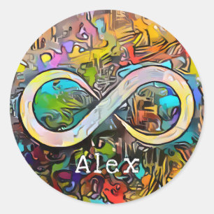 Monogrammm   Name hinzufügen   Unendlichkeitssymb Runder Aufkleber