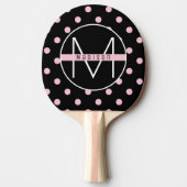 Monogrammm | Niedlich & chic Pink Polka Dot auf Bl Tischtennis Schläger (Vorderseite)