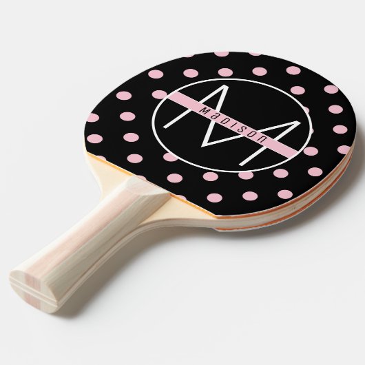 Monogrammm | Niedlich & chic Pink Polka Dot auf Bl Tischtennis Schläger (Vorderseite)