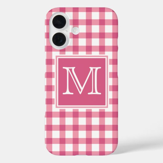 Monogrammm | Niedlich Pink Gingham Kariertes Schac Case-Mate iPhone Hülle (Rückseite)