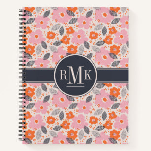 Monogrammm Niedliches Retro-Muster Notizblock