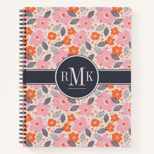 Monogrammm | Niedliches Retro-Muster Notizblock (Vorderseite)