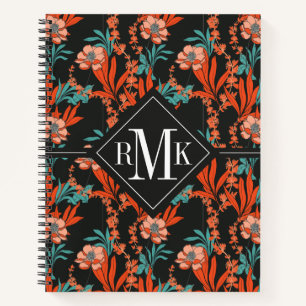 Monogrammm   Orangefarbenes Abstraktes Blumenmuste Notizblock