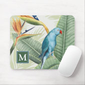 Monogrammm | Palm-Blätter mit Blauem Vogel Mousepad (Mit Mouse)