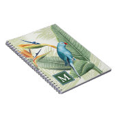 Monogrammm | Palm-Blätter mit Blauem Vogel Notizblock (Rechte Seite)