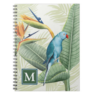 Monogrammm   Palm-Blätter mit Blauem Vogel Notizblock
