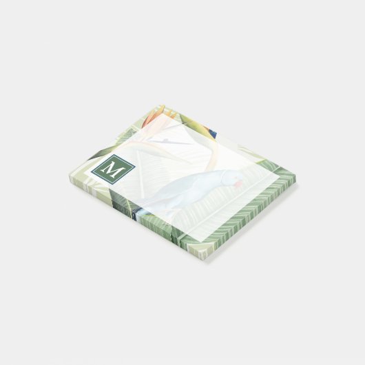 Monogrammm | Palm-Blätter mit Blauem Vogel Post-it Klebezettel (angewinkelt)
