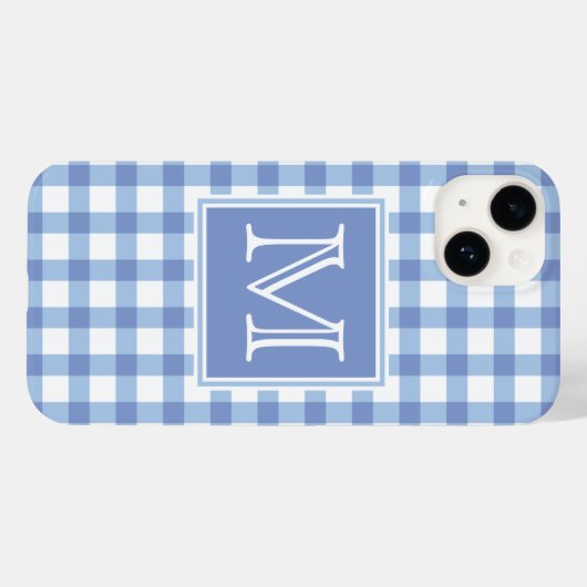 Monogrammm | Pastel Blue Gingham Kariertes Schachb Case-Mate iPhone Hülle (Rückseite (Horizontal))