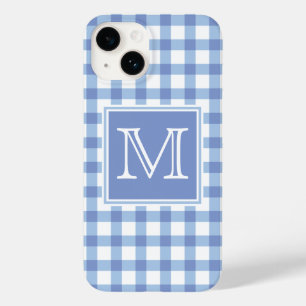 Monogrammm  Pastel Blue Gingham Kariertes Schachbr Case-Mate iPhone 14 Hülle