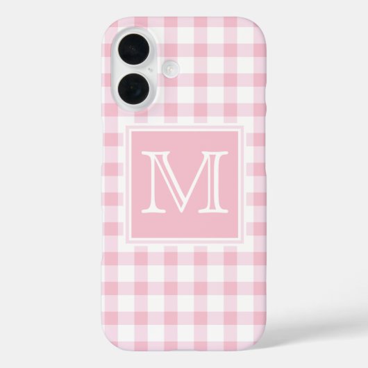 Monogrammm | Pastel Pink Girly Gingham Kariertes S Case-Mate iPhone Hülle (Rückseite)