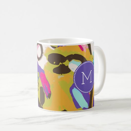 Monogrammm | Pink Boho Floral I Kaffeetasse (VorderseiteRechts)