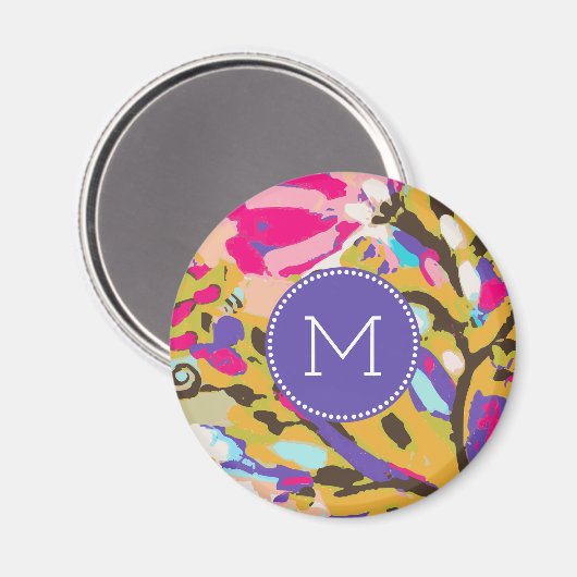 Monogrammm | Pink Boho Floral I Magnet (Vorderseite/Rückseite)