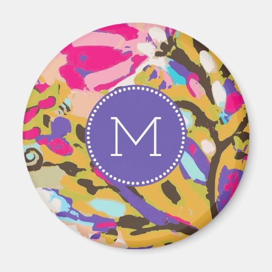 Monogrammm | Pink Boho Floral I Magnet (Vorne)