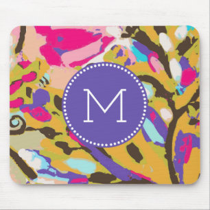 Monogrammm   Pink Boho Floral I Mousepad