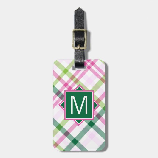 Monogrammm | Preppy Kariert Gepäckanhänger (Vorderseite vertikal)