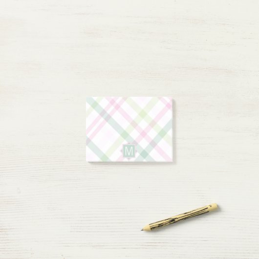Monogrammm | Preppy Kariert Post-it Klebezettel (Auf Schreibtisch)