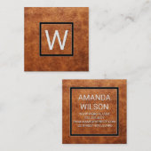 Monogrammm | Rich Brown Leather Quadratische Visitenkarte (Vorne/Hinten)