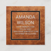 Monogrammm | Rich Brown Leather Quadratische Visitenkarte (Rückseite)