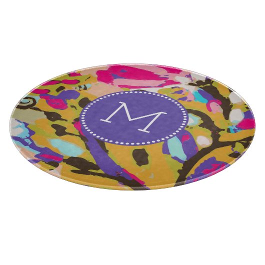 Monogrammm| Rosa Boho Floral I Schneidebrett (Ecke)