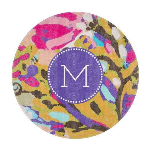 Monogrammm| Rosa Boho Floral I Schneidebrett (Vorderseite)